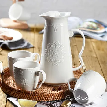 1.2L, белый тисненый фарфоровый винтажный английский чайник, керамический чайник для кофе для кафе, чайник для чайной церемонии цветущий чайник, кувшин