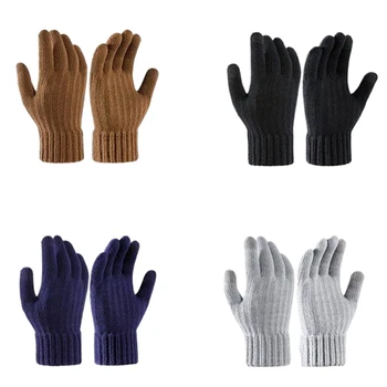 1 пара однотонных зимних мужских перчаток теплые сенсорный экран вязаные толстые противоскользящие перчатки спортивные перчатки теплые плюс флисовые трикотажные перчатки