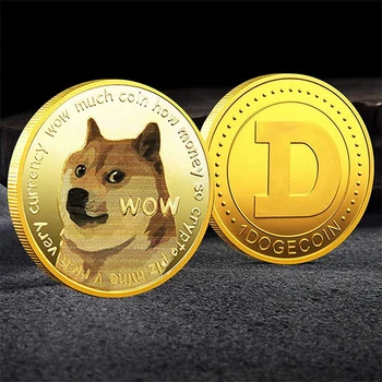 1 шт. Dogecoin To The Moon In Doge Позолоченные Памятные Монеты Милая Собака Шаблон Печатная Коллекция Подарки