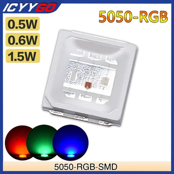 100 шт. SMD светодиод 5050 RGB 0,5 0,6 1,5 Вт LED Chip Lamp Beads 5050 DIY Трехцветный светодиод Высокое яркое качество