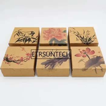 1000 шт. 12 * 12 * 4,8 см в китайском стиле коричневые коробки из крафт-бумаги конфеты бисквит шоколадное печенье подарочная коробка