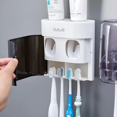 Многофункциональный автоматический соковыжималка для зубной пасты Пылезащитный держатель зубной щетки с магнитной крышкой для наборов аксессуаров для ванной комнаты - 0