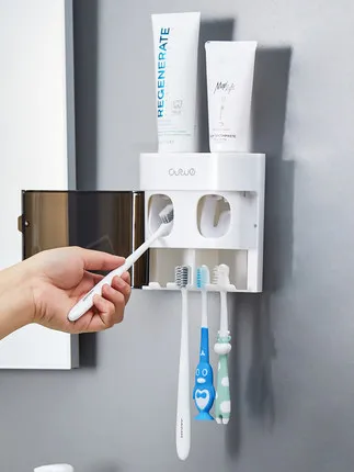 Многофункциональный автоматический соковыжималка для зубной пасты Пылезащитный держатель зубной щетки с магнитной крышкой для наборов аксессуаров для ванной комнаты - 4