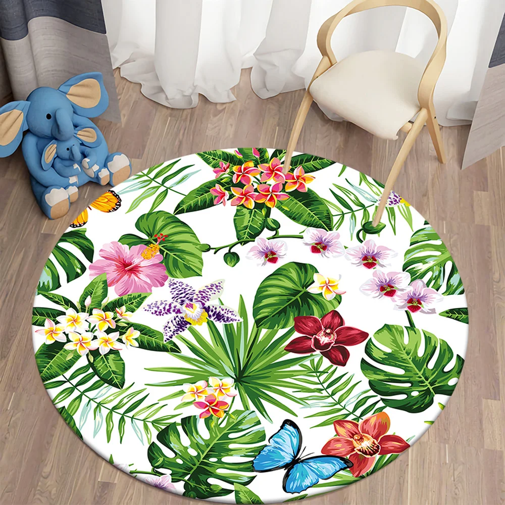CLOOCL Гавайское растение Кактус Узор 3D-печать Круглый ковер Гостиная Спальня Ванная комната Противоскользящий впитывающий коврик Домашний декор - 1