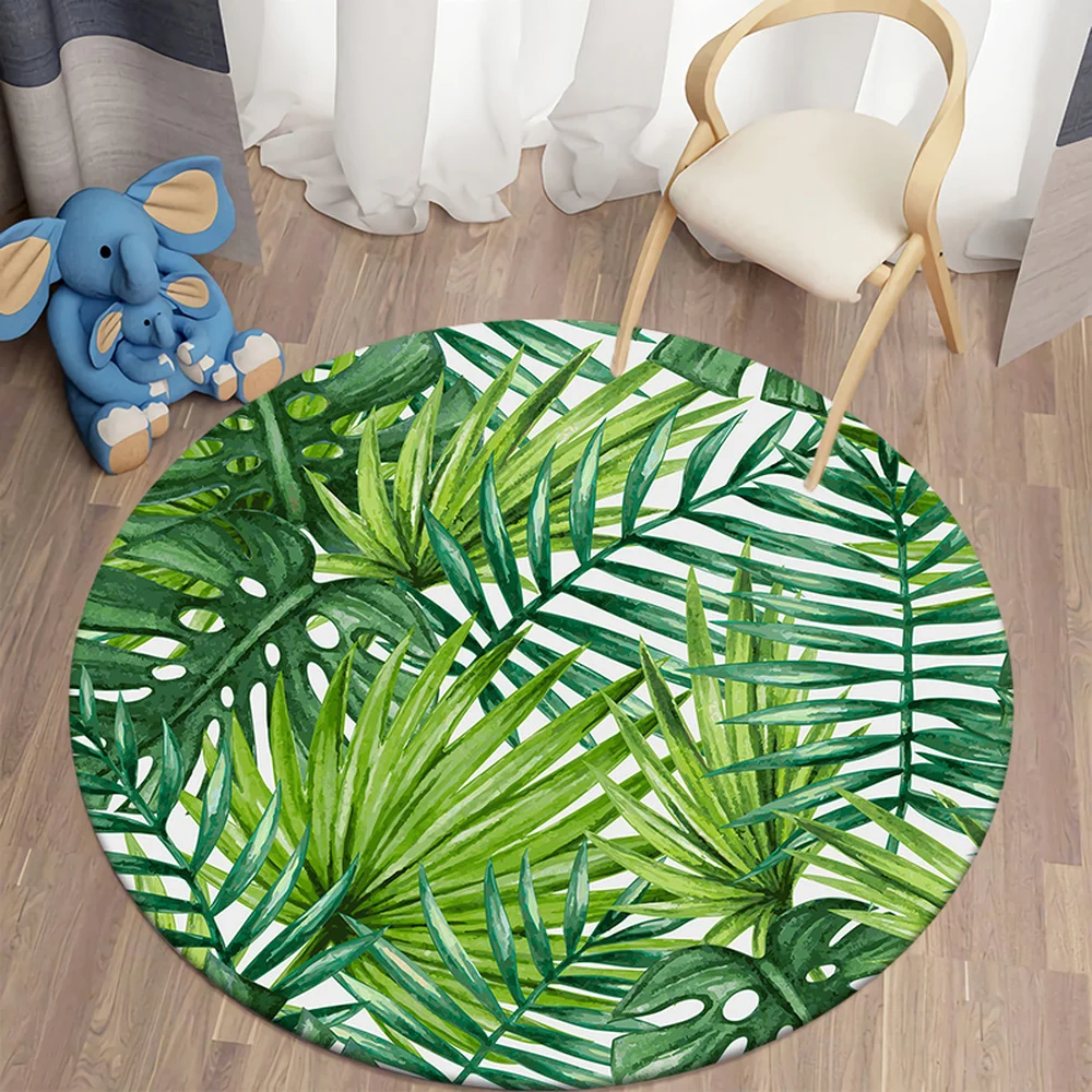 CLOOCL Гавайское растение Кактус Узор 3D-печать Круглый ковер Гостиная Спальня Ванная комната Противоскользящий впитывающий коврик Домашний декор - 4