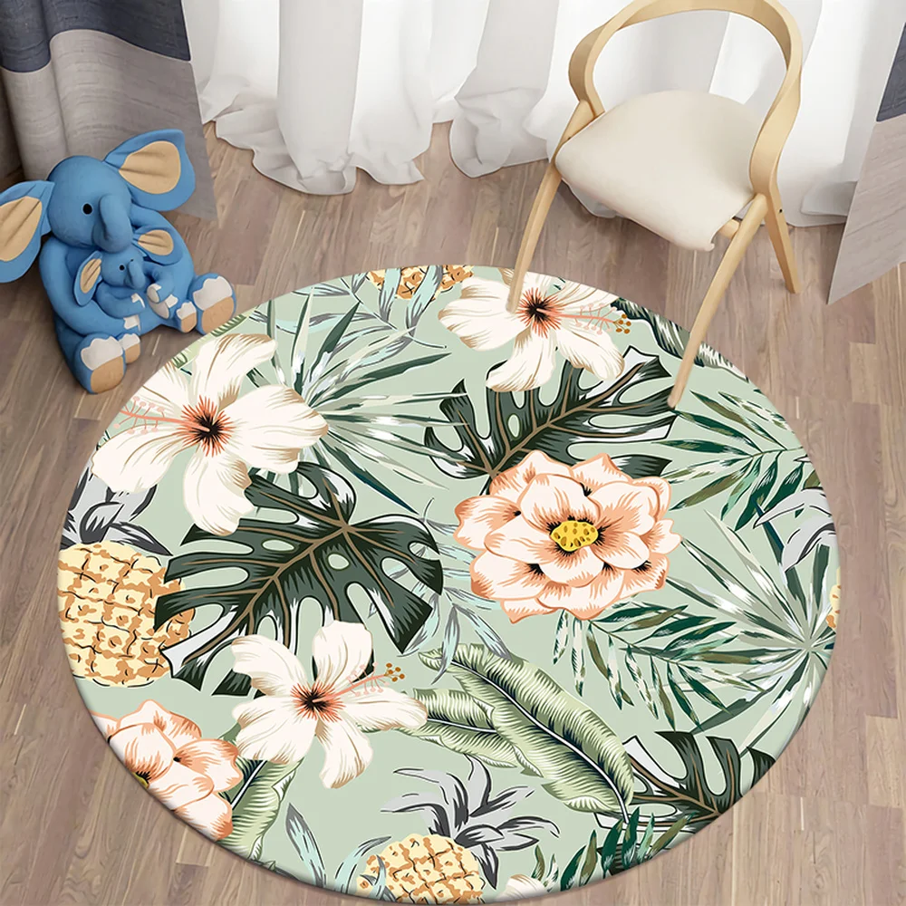 CLOOCL Гавайское растение Кактус Узор 3D-печать Круглый ковер Гостиная Спальня Ванная комната Противоскользящий впитывающий коврик Домашний декор - 5