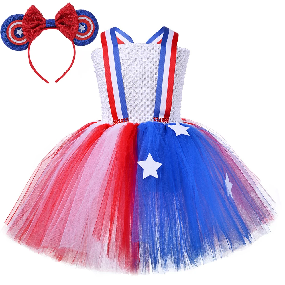 США Независимость Костюмы для девочек Дети Американский флаг День Платье на подтяжках с бантом Дети Карнавальная вечеринка Пачка Наряд Одежда - 0