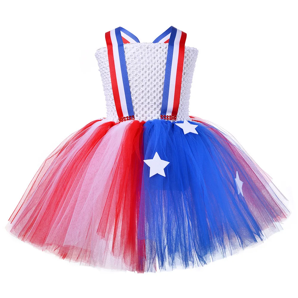 США Независимость Костюмы для девочек Дети Американский флаг День Платье на подтяжках с бантом Дети Карнавальная вечеринка Пачка Наряд Одежда - 1