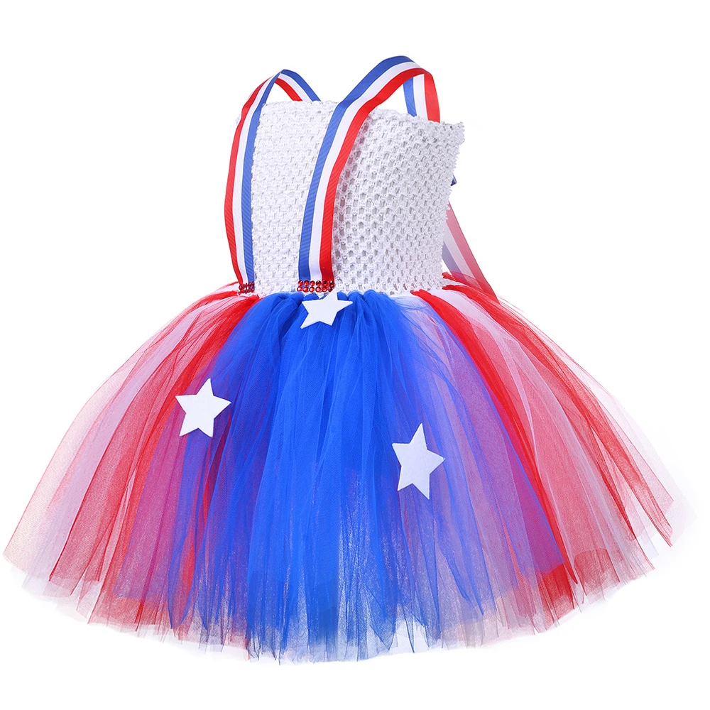 США Независимость Костюмы для девочек Дети Американский флаг День Платье на подтяжках с бантом Дети Карнавальная вечеринка Пачка Наряд Одежда - 2