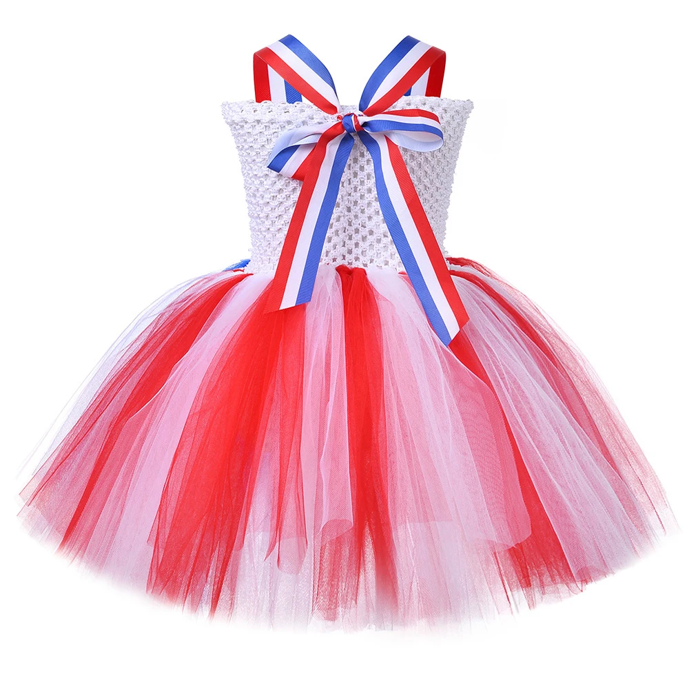 США Независимость Костюмы для девочек Дети Американский флаг День Платье на подтяжках с бантом Дети Карнавальная вечеринка Пачка Наряд Одежда - 3