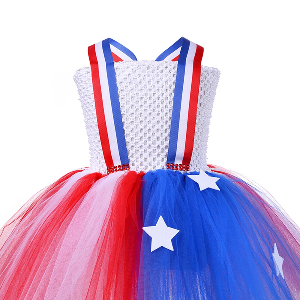 США Независимость Костюмы для девочек Дети Американский флаг День Платье на подтяжках с бантом Дети Карнавальная вечеринка Пачка Наряд Одежда - 4