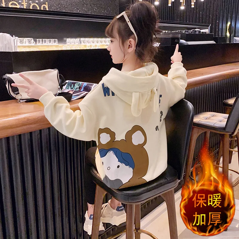 2023 Корейские толстовки для девочек осень-зима Девочка-подросток Мультфильм Топы с капюшоном и буквами с принтом Спортивные рубашки для школьниц - 0