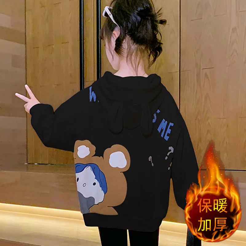 2023 Корейские толстовки для девочек осень-зима Девочка-подросток Мультфильм Топы с капюшоном и буквами с принтом Спортивные рубашки для школьниц - 1