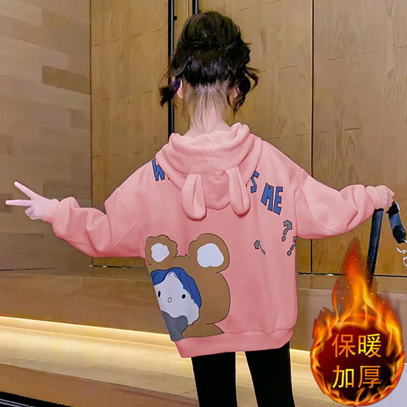 2023 Корейские толстовки для девочек осень-зима Девочка-подросток Мультфильм Топы с капюшоном и буквами с принтом Спортивные рубашки для школьниц - 2