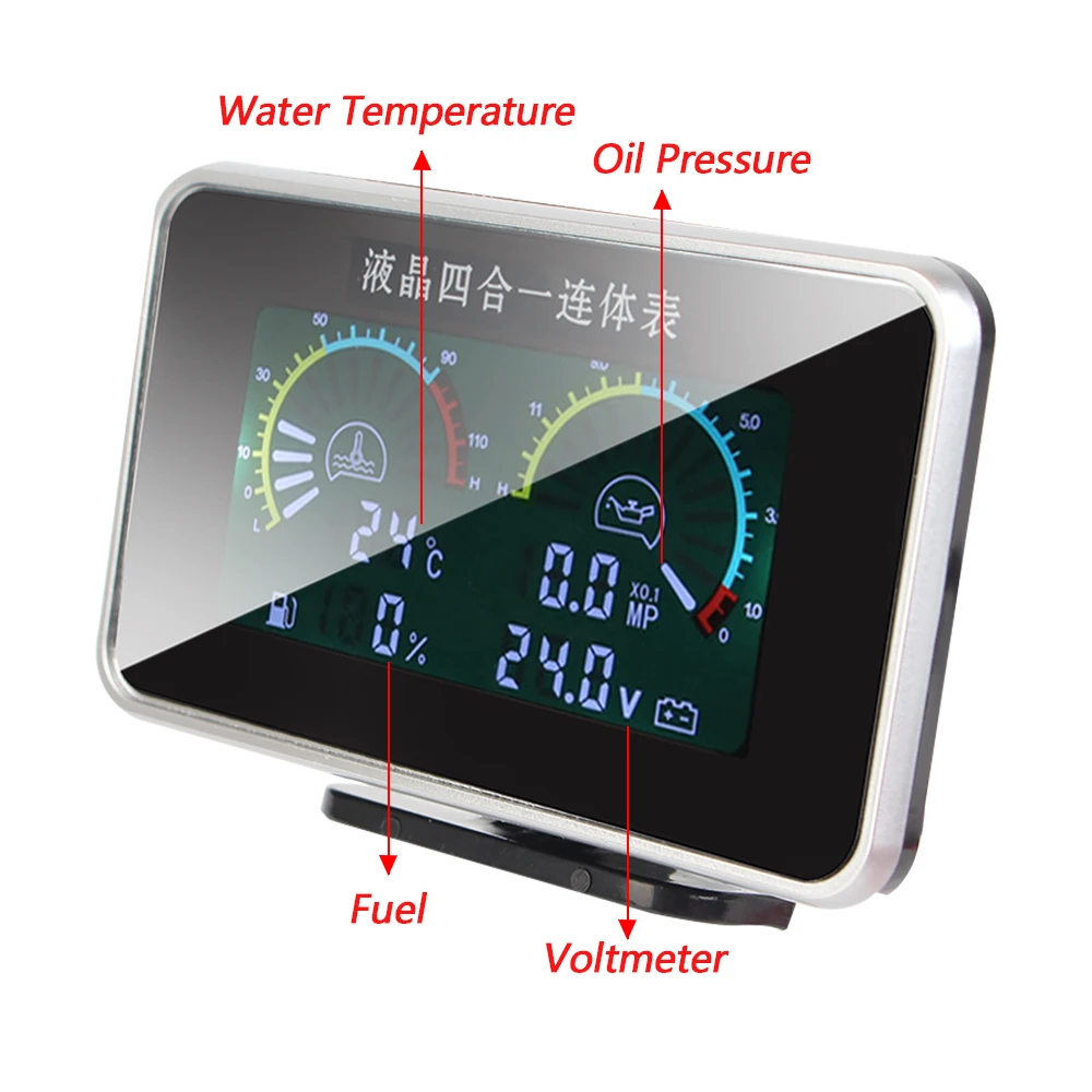 Приборная панель Вольтметр Измеритель температуры воды ЖК-дисплей Автомобильный цифровой датчик давления масла Автомобильные аксессуары 4 в 1 Датчик цифрового дисплея - 3