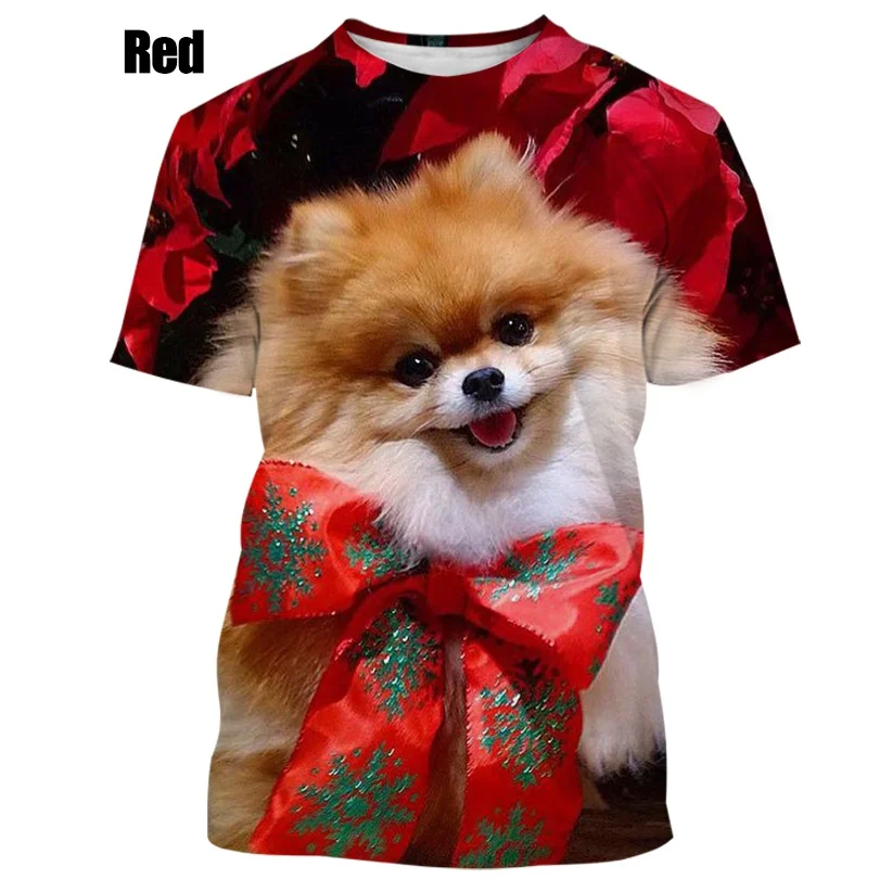 2023 Новая летняя горячая распродажа милая и забавная собака померанский шпиц 3D-печать высококачественные мужские и женские футболки топы - 4