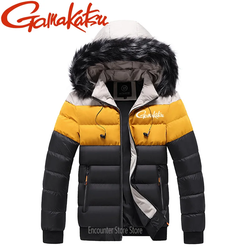 Brand 2024 Новое пальто с капюшоном Color Block для мужского костюма для рыбалки осень/зима Новый тренд Утолщенный шерстяной воротник Мода Хлопковое пальто - 2