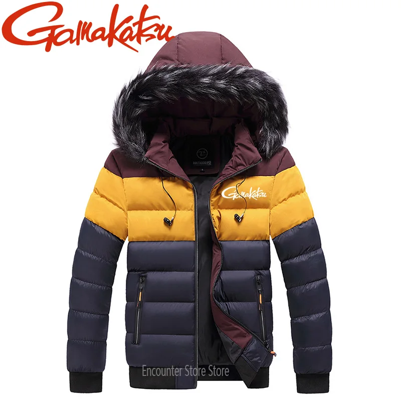 Brand 2024 Новое пальто с капюшоном Color Block для мужского костюма для рыбалки осень/зима Новый тренд Утолщенный шерстяной воротник Мода Хлопковое пальто - 3