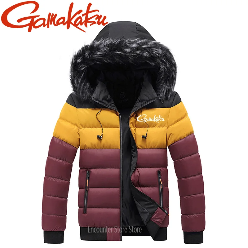 Brand 2024 Новое пальто с капюшоном Color Block для мужского костюма для рыбалки осень/зима Новый тренд Утолщенный шерстяной воротник Мода Хлопковое пальто - 5