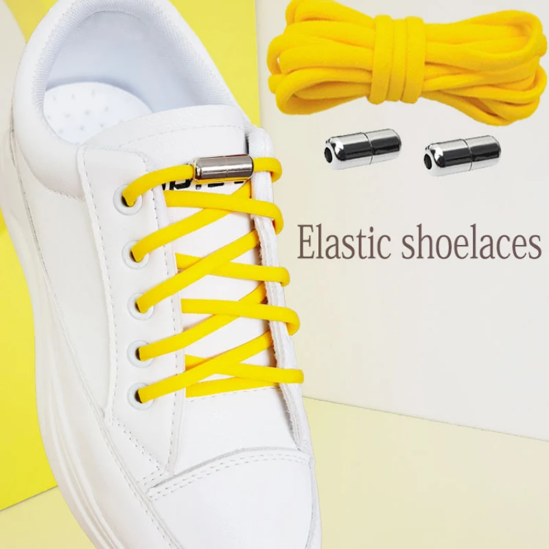 Шнурки без галстука с металлическим замком - плоские эластичные шнурки для взрослых и детских кроссовок, шнурки для обуви Quick Wear для ленивого дня - 0