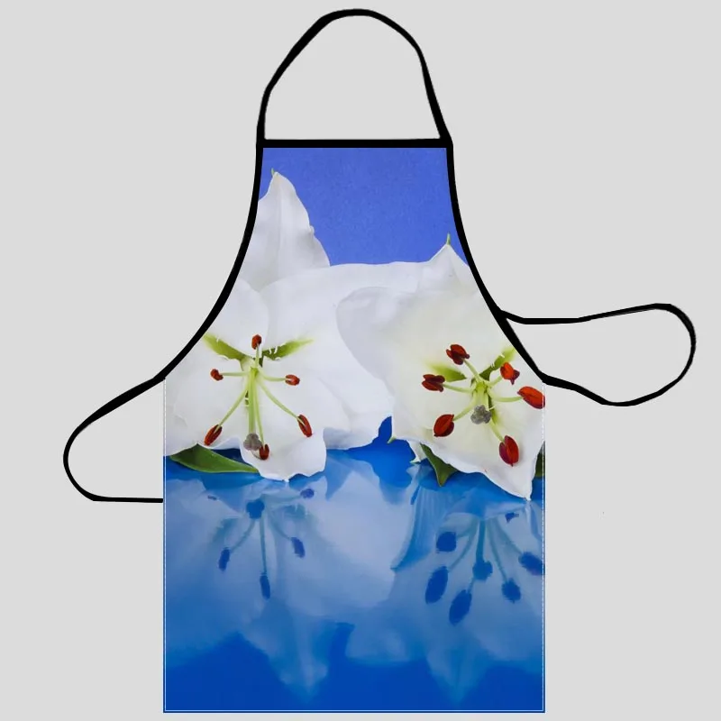 Новые классические цветы Лилия Фартук Кухонные фартуки для женщин Оксфорд Чистка ткани Pinafore Аксессуары для домашней кухни Фартук - 1
