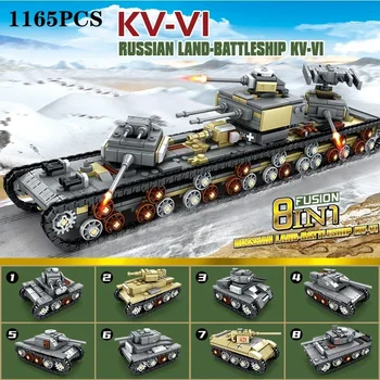 1165 PCS KV-VI Тяжелый танк Строительные блоки Армия 2 мая Армейское военное оружие 8 в 1 Сборка Модель Мальчик Кирпичи Игрушки Рождественские подарки