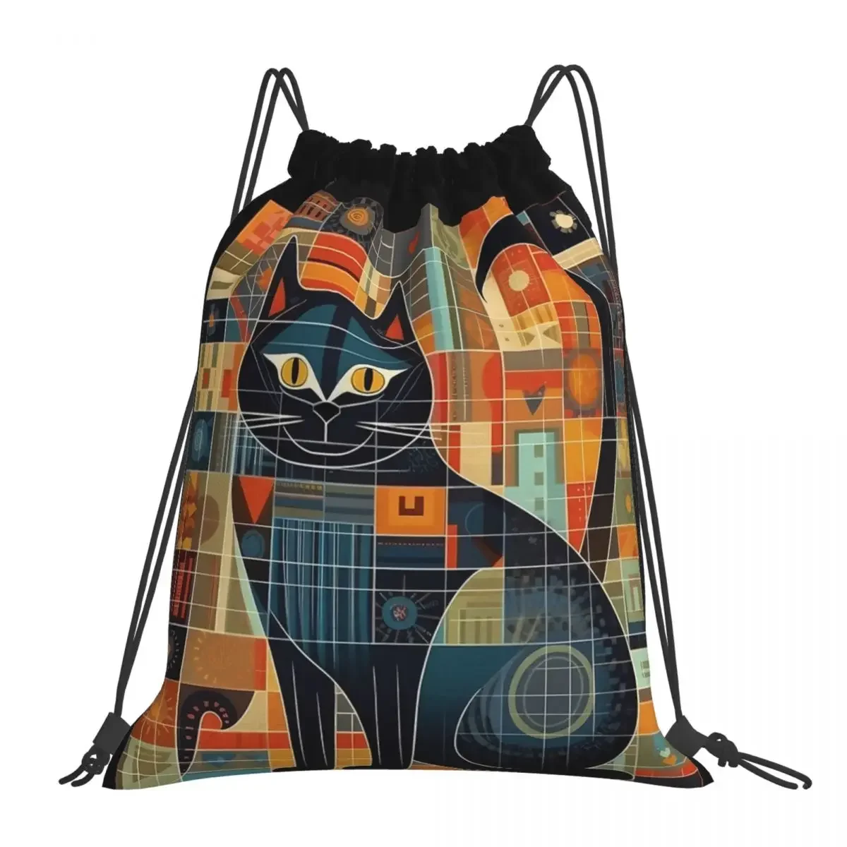 A Квадратные рюкзаки для кошек Повседневные портативные сумки на шнурке Набор на шнурке Карманная спортивная сумка BookBag Для студентов-путешественников - 0