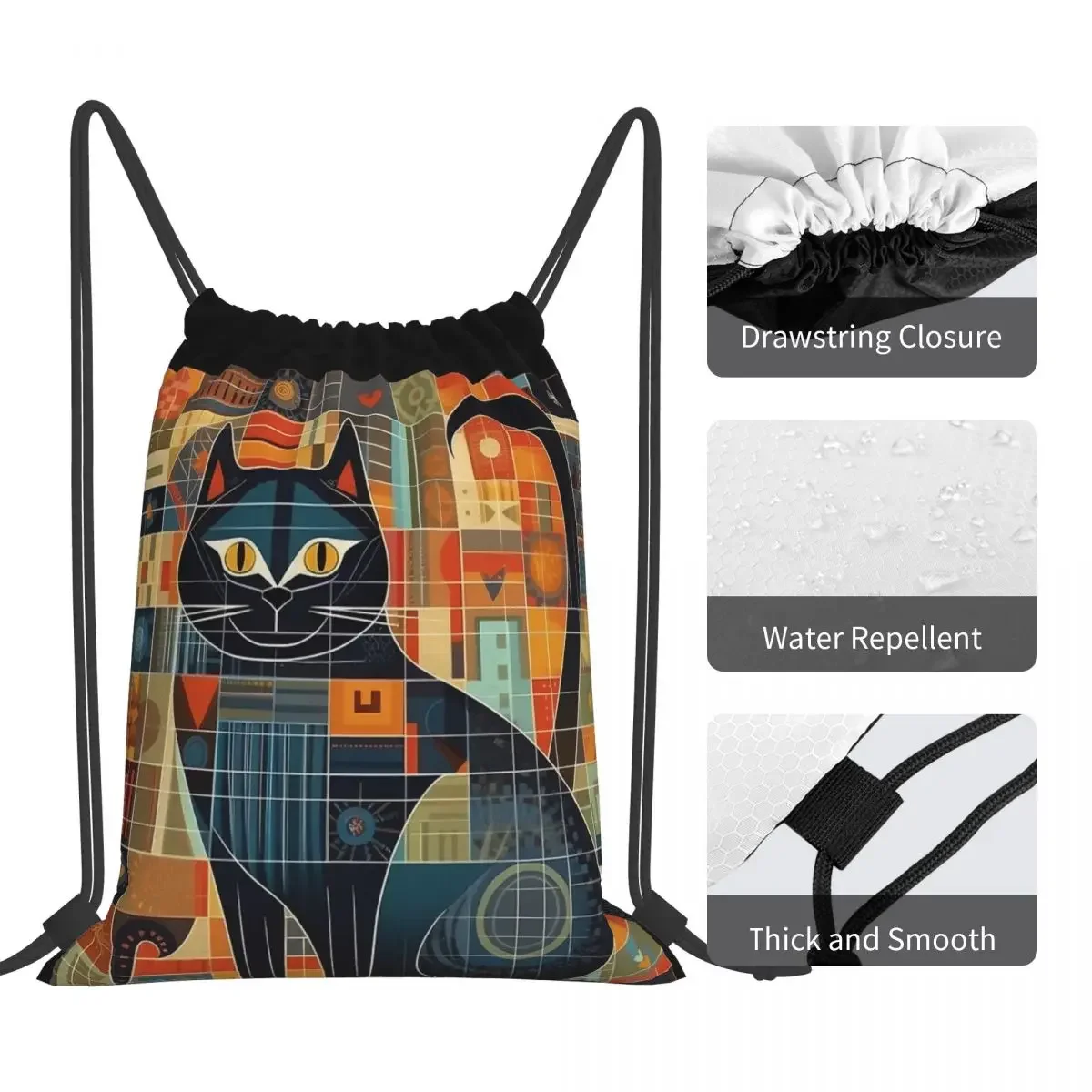 A Квадратные рюкзаки для кошек Повседневные портативные сумки на шнурке Набор на шнурке Карманная спортивная сумка BookBag Для студентов-путешественников - 2