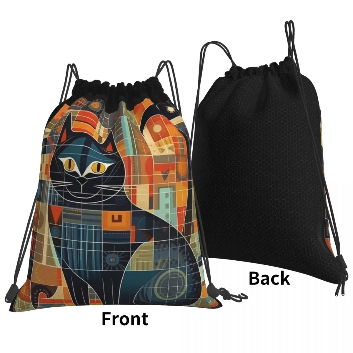 A Квадратные рюкзаки для кошек Повседневные портативные сумки на шнурке Набор на шнурке Карманная спортивная сумка BookBag Для студентов-путешественников - 4