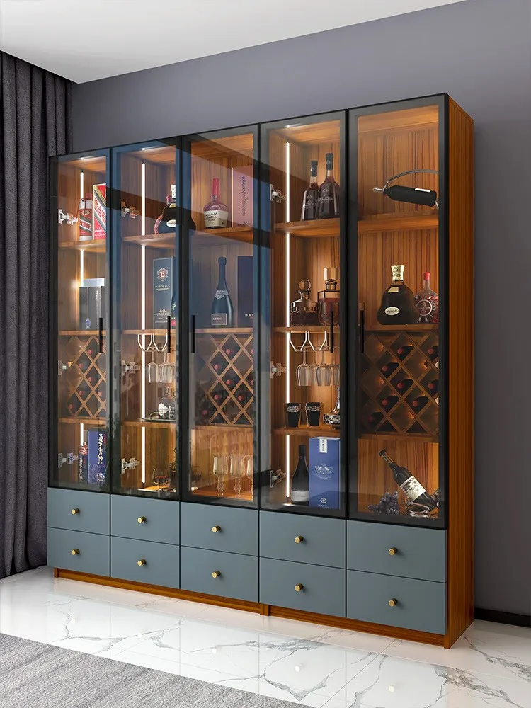 Три двери со шкафом со светлым винным шкафом высокого класса Современная минималистичная стеклянная дверь Боковой шкаф для скандинавского пола БАРНАЯ ПОЛКА - 1