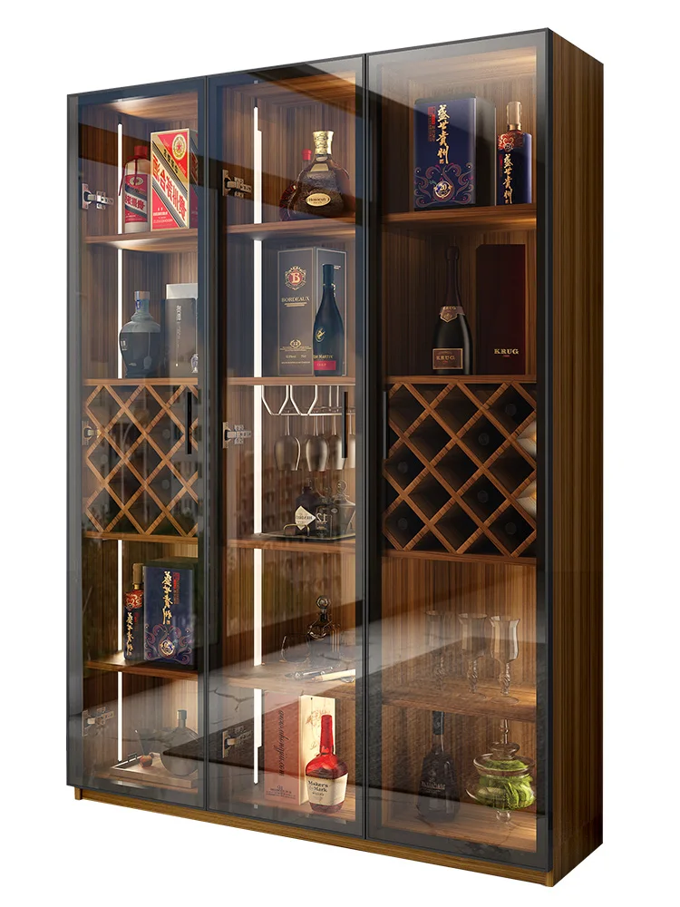 Три двери со шкафом со светлым винным шкафом высокого класса Современная минималистичная стеклянная дверь Боковой шкаф для скандинавского пола БАРНАЯ ПОЛКА - 4