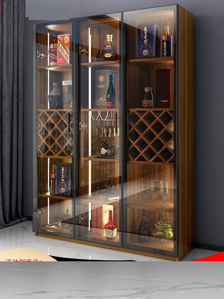 Три двери со шкафом со светлым винным шкафом высокого класса Современная минималистичная стеклянная дверь Боковой шкаф для скандинавского пола БАРНАЯ ПОЛКА - 5