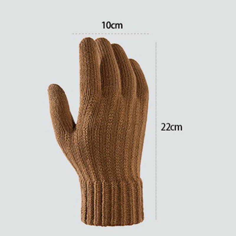 1 пара однотонных зимних мужских перчаток теплые сенсорный экран вязаные толстые противоскользящие перчатки спортивные перчатки теплые плюс флисовые трикотажные перчатки - 3