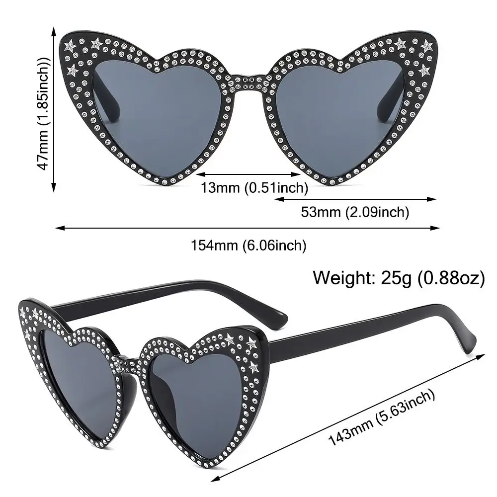 Винтажные солнцезащитные очки с бриллиантовым сердцем Солнцезащитные очки в форме сердца Сияющие солнцезащитные очки Женские ретро прохладные очки для вечеринок UV400 Защита - 5