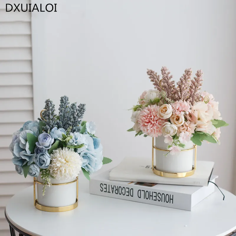 скандинавская симуляция цветок искусственный цветок букет домашний декор украшения гостиная украшение стола цветок шелковая ваза свадебные подарки - 0