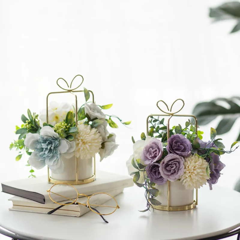 скандинавская симуляция цветок искусственный цветок букет домашний декор украшения гостиная украшение стола цветок шелковая ваза свадебные подарки - 4