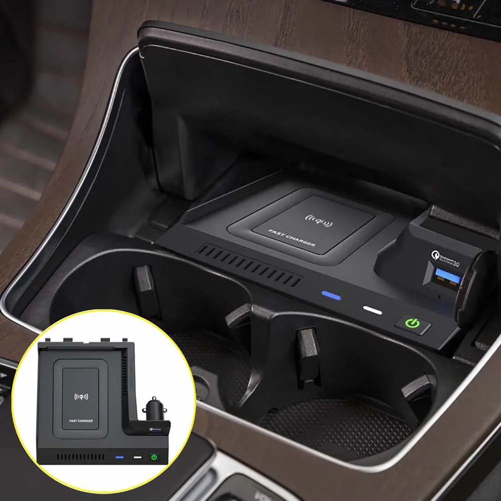 Автомобильное беспроводное зарядное устройство QI Зарядное устройство для телефона Зарядный чехол Pad для Mercedes Benz W205 C Class AMG C43 C63 X253 GLC Class - 4