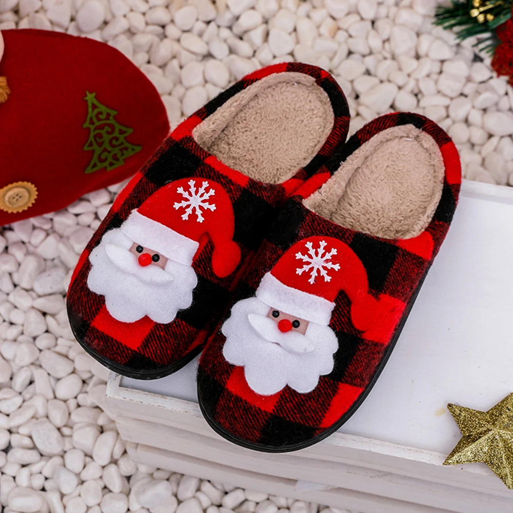 Рождественские пушистые домашние тапочки Мягкие тапочки Санта-Клауса Плюшевые тапочки с закрытым носком Плюшевые слипоны Домашняя обувь для зимы в помещении - 0