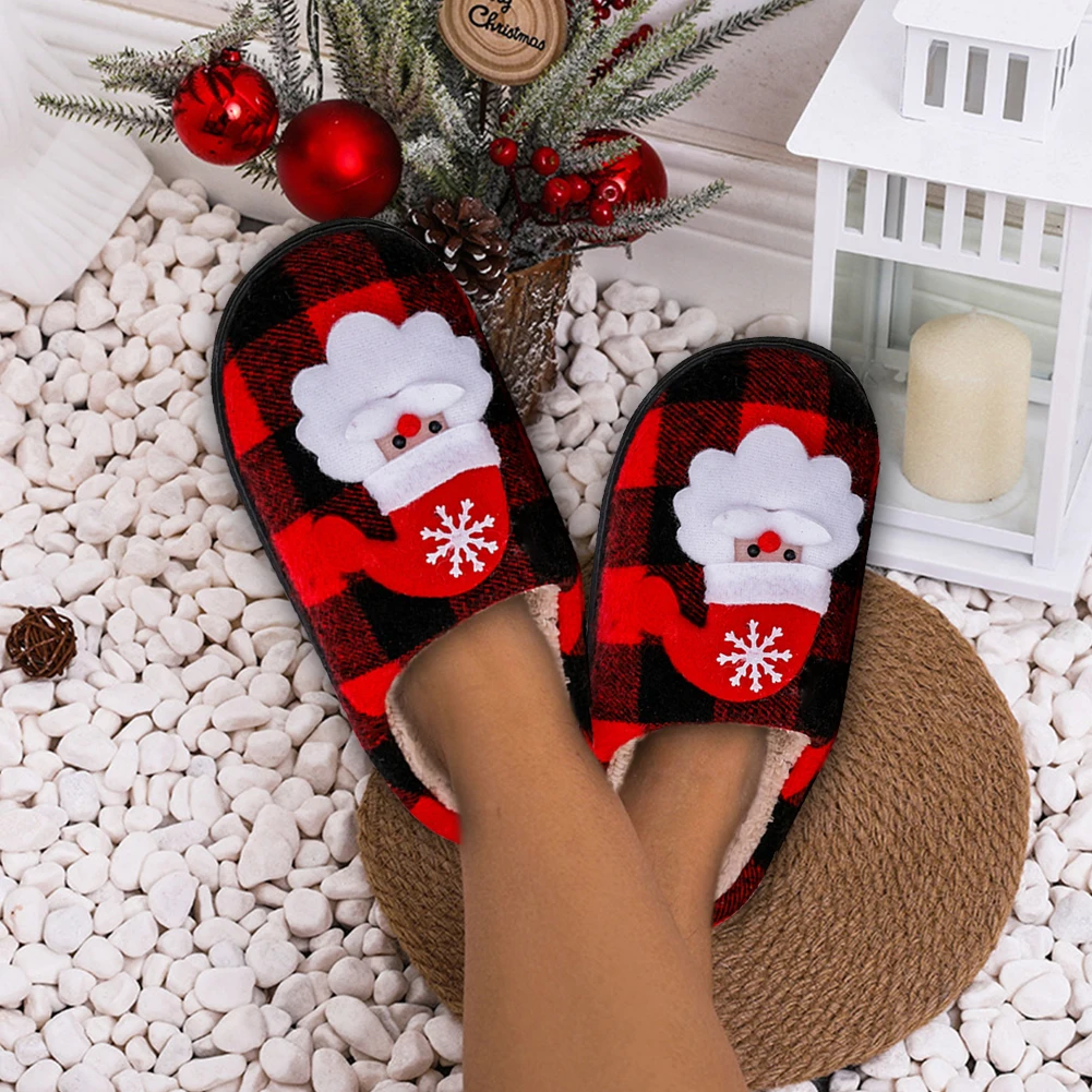 Рождественские пушистые домашние тапочки Мягкие тапочки Санта-Клауса Плюшевые тапочки с закрытым носком Плюшевые слипоны Домашняя обувь для зимы в помещении - 1
