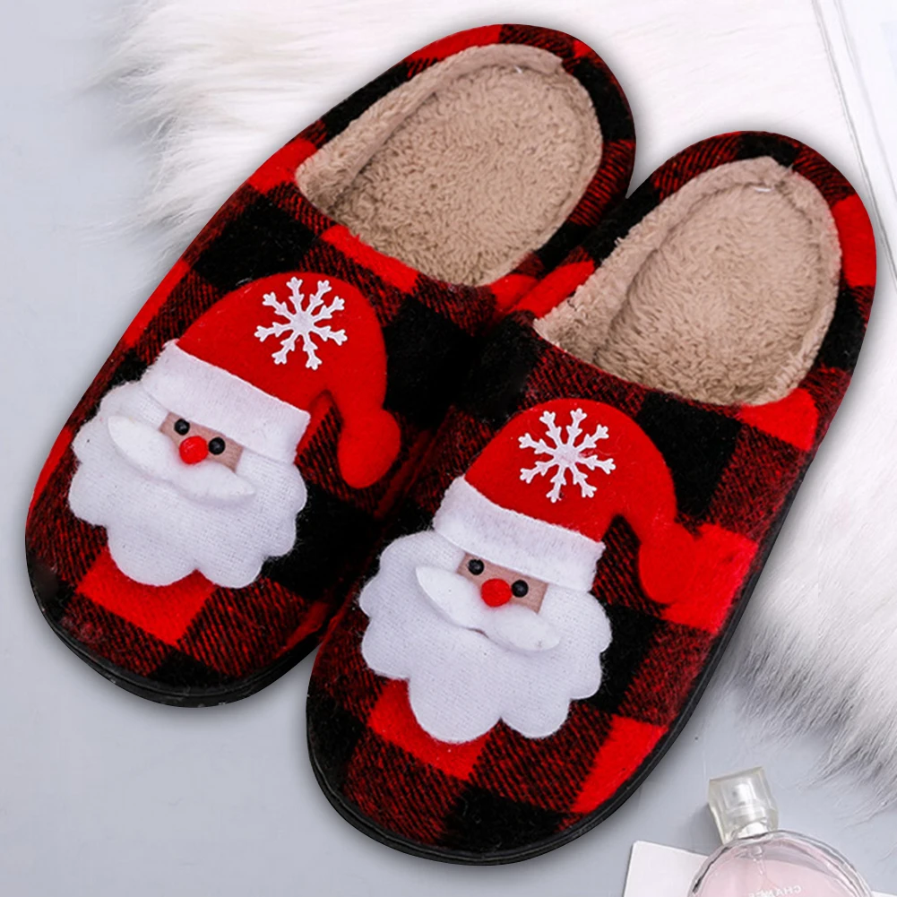 Рождественские пушистые домашние тапочки Мягкие тапочки Санта-Клауса Плюшевые тапочки с закрытым носком Плюшевые слипоны Домашняя обувь для зимы в помещении - 2