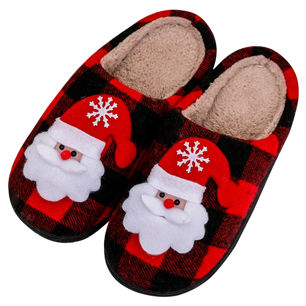 Рождественские пушистые домашние тапочки Мягкие тапочки Санта-Клауса Плюшевые тапочки с закрытым носком Плюшевые слипоны Домашняя обувь для зимы в помещении - 3