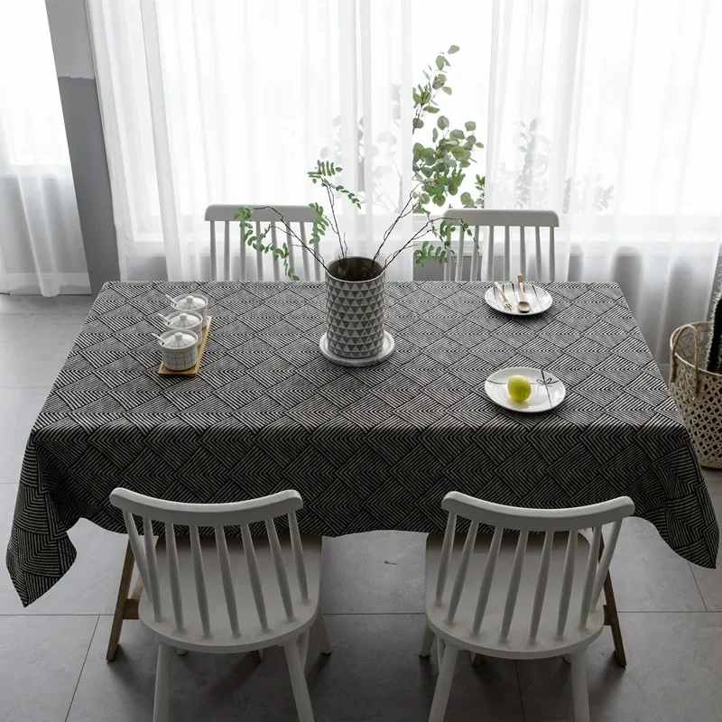 Черная скатерть, прямоугольный журнальный столик из хлопка и льна - 0