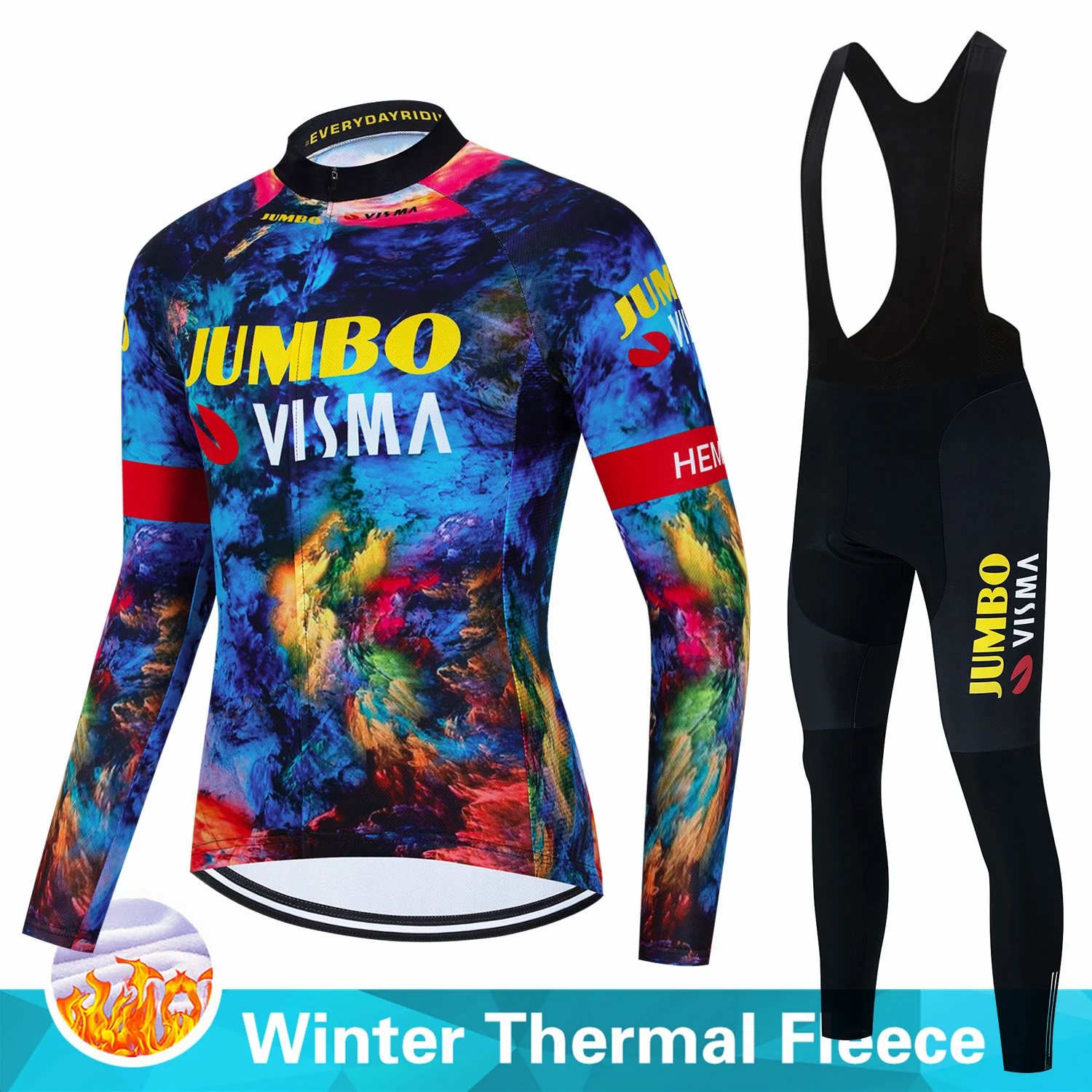 Jumbo Visma 2023 Зимний флис Мужские комплекты с длинным рукавом Велоспорт Комплекты Велосипед MTB Гонки Дорожный Велосипед Одежда Ropa Maillot Ciclismo - 1