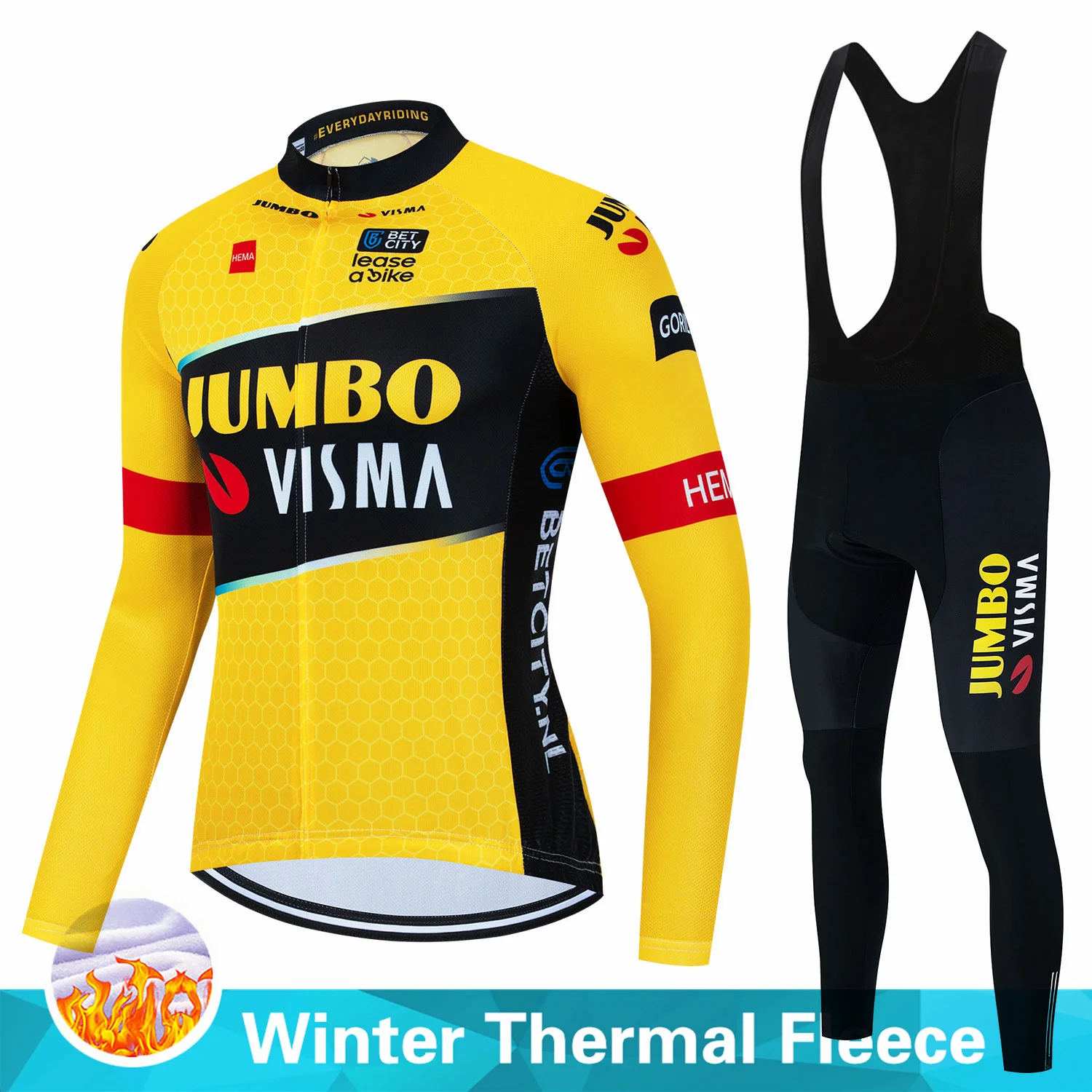 Jumbo Visma 2023 Зимний флис Мужские комплекты с длинным рукавом Велоспорт Комплекты Велосипед MTB Гонки Дорожный Велосипед Одежда Ropa Maillot Ciclismo - 2