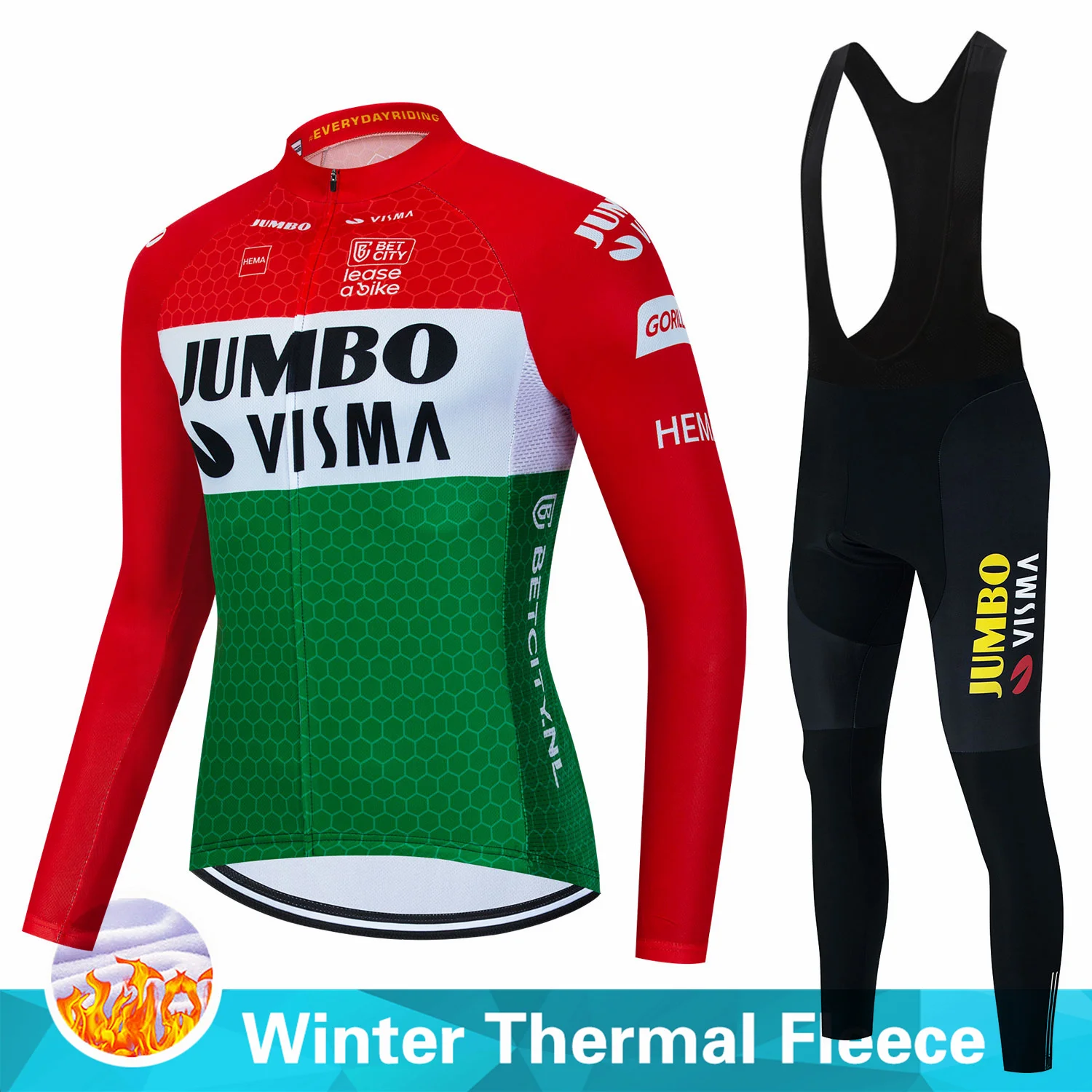 Jumbo Visma 2023 Зимний флис Мужские комплекты с длинным рукавом Велоспорт Комплекты Велосипед MTB Гонки Дорожный Велосипед Одежда Ropa Maillot Ciclismo - 3