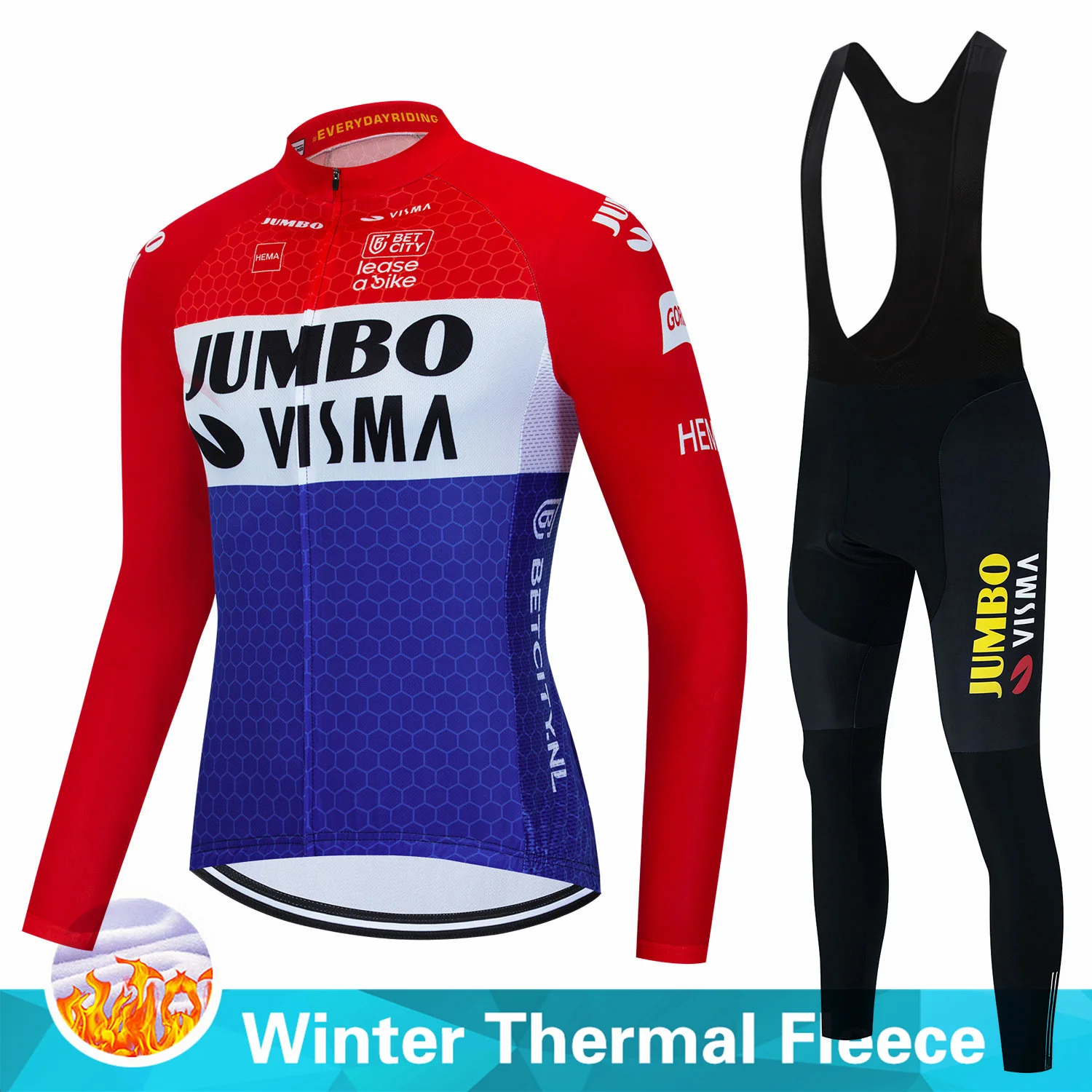 Jumbo Visma 2023 Зимний флис Мужские комплекты с длинным рукавом Велоспорт Комплекты Велосипед MTB Гонки Дорожный Велосипед Одежда Ropa Maillot Ciclismo - 4