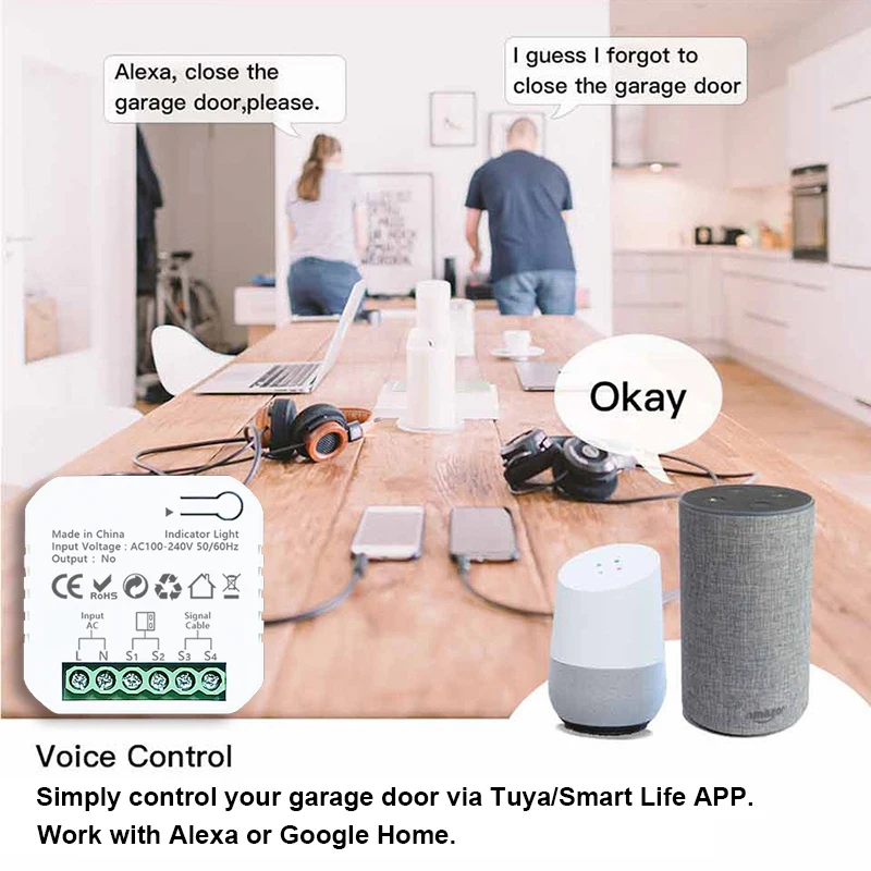 Tuya Smart Life WiFi Контроллер открывания гаражных ворот с датчиком Приложение Dry Contact Дистанционное управление Поддерживает Alexa Google Home - 1