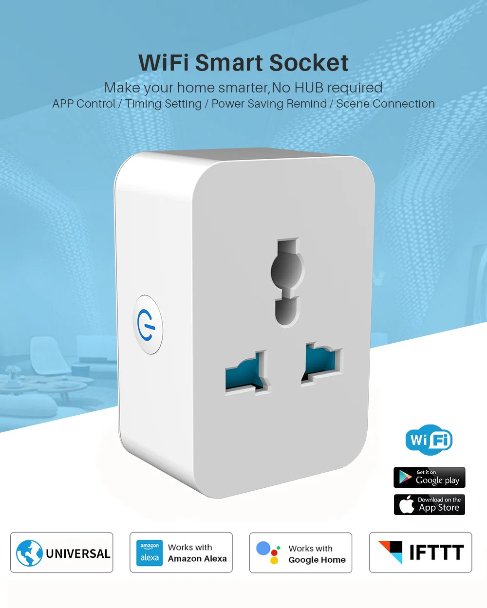 15A Tuya WiFi Smart Socket 3 отверстия Хронометраж Многофункциональный конверсионный разъем Беспроводной переключатель Bluetooth Универсальный конвертер вилки - 1