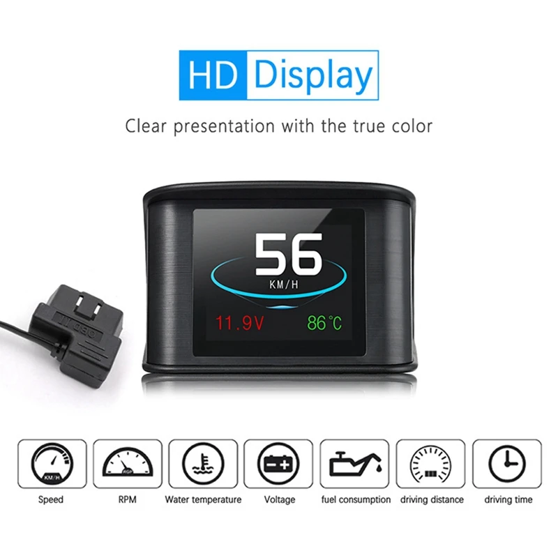 Автомобильный цифровой измеритель OBD HUD P10 2,2-дюймовый ЖК-экран Пластиковые автомобильные принадлежности Интеллектуальный цифровой прибор Проекционный дисплей - 5