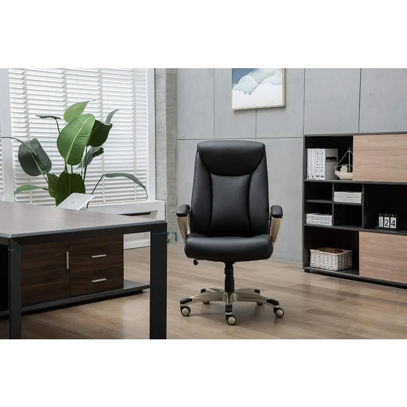 Basics Bonded Leather Big & Tall Executive Office Computer Desk Chair, вместимостью 350 фунтов, черный, 29,5 дюйма (Г) x 27,25 дюйма (Ш) x 47 дюймов (В - 5